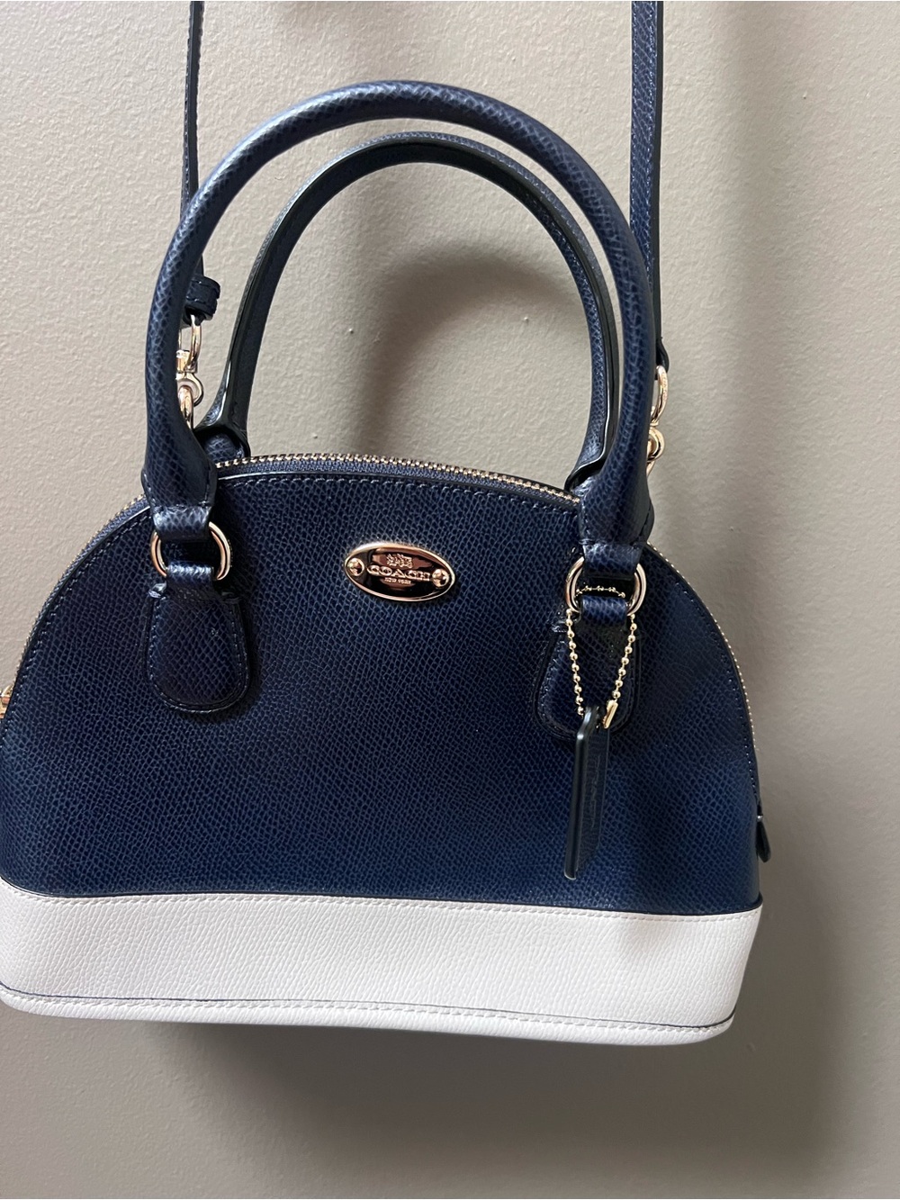 Coach Cora Two-Tone Navy and Cream Dome Satchel